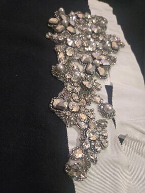 Crystal Embellished Applique Sash - Clear Rhinestones & Pearls